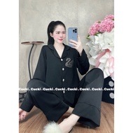 NEW STONE-ATTACHED VELVET SILK PIJAMA SET (SIZE 40->60kg)