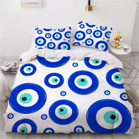 3D Evil Eye Duvet Cover Set Design Magic Drawing Eyes Bedding Sets Blue White Bedclothes King Full T