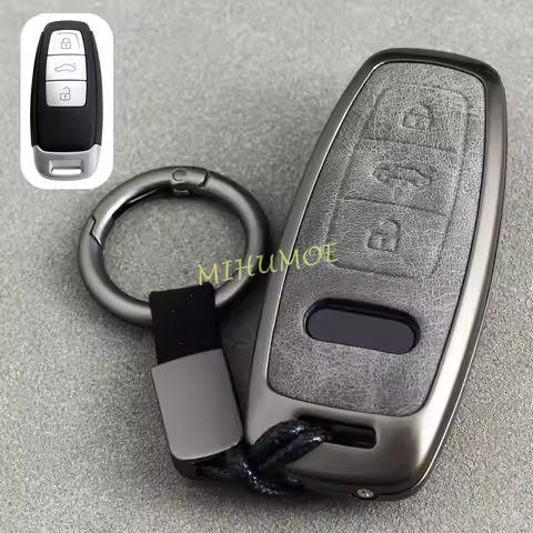 3 Button Metal Leather Car Key Fob Case Cover Keychain For Audi A3 A6 C8 A7 A8 Q7 Q8 e-tron Sportbac