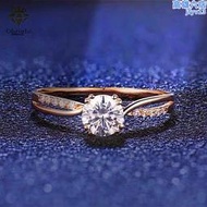 俄羅斯585紫金戒指14k玫瑰金彩金雙排鑲鑽80分莫桑鑽戒指送女友M