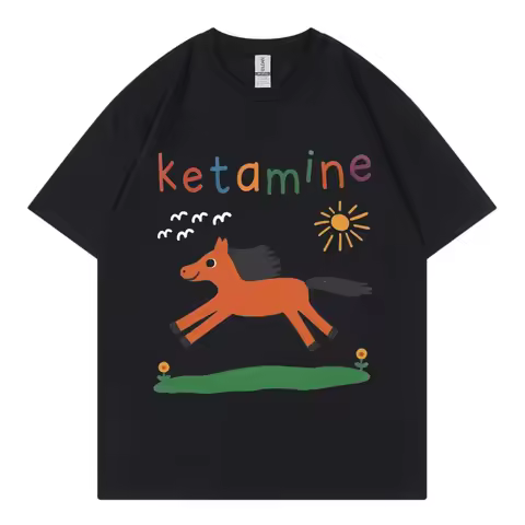 Funny Ketamine Horse Meme T-shirt Men Women Clothing Harajuku Y2k Short Sleeve T Shirts Summer Fashi