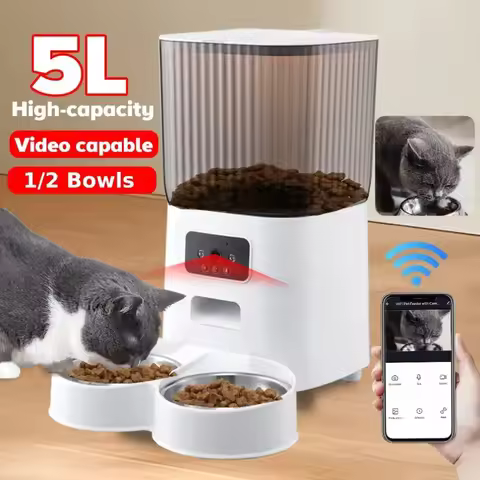 5L Automatic Feeder Cats WiFi with Camera HD Smart Interactive Pet Food Dispenser Timer Stainless St