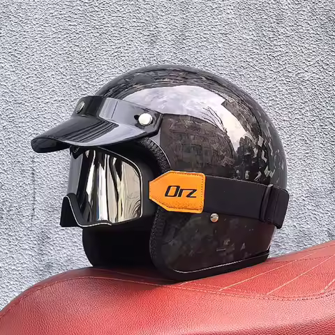 ORZ Lightweight Carbon Fiber Helmet Motorcycle 3/4 Half Helmet Cruise Motorcycle Helmet