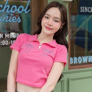 JARINYA เสื้อแขนสั้นแต่งซิป ปัก Jarinya หัวใจ