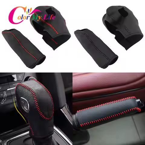 Color My Life Leather AT Gear Head Shift Knob Case Cover Gear Collars for Ford New Fiesta MK7 2009 -