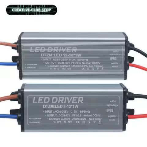 LED Driver 1-3W 4-7W 8-12W 12-18W 18-25W 25-36W Adapter Transformer AC85V-265V 250mA WaterproofIP65 