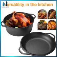 【Homelements】เตาอบดัตช์เหล็กหล่อ 2 ใน 1 พร้อมฝา Skillet เตาอบดัตช์หม้อเครื่องปรุงอาหาร Skillet ชุดสำ