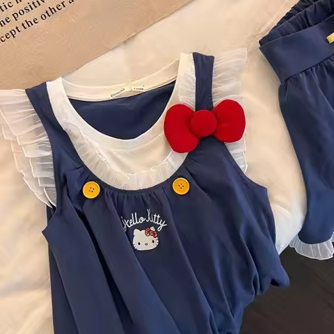 Anime Sanrio Hello Kitty Ins Cartoon Kawaii Summer Long Slip Nightdress Women Cute Sleepwear Loungew