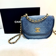 香奈兒 CHANEL 藍色單寧馬鞍包 芯片款