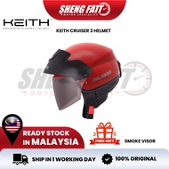HELMET KEITH CRUISER V3 HALF HELMET WITH SMOKE VISOR HELMET STENG SIRIM HELMET STENG MURAH HELMET LU