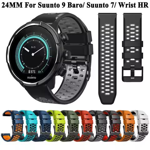 24mm Width Silicone Watch Strap For SUUNTO 7 9 Baro Bands Sport Silicone Repalcement Wristband For S