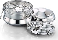 Abhimanyu Stainless Steel Idly Panai/Steamer/Maker with 3 Idly Plates Steams 9 Idlies (Silver)