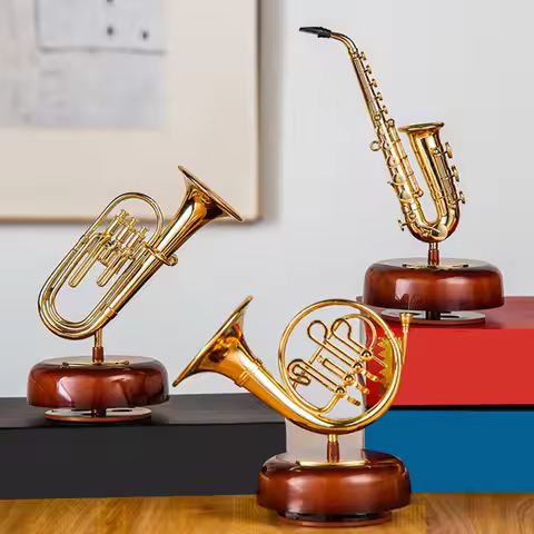 1Pcs Exquisite Rotating Music Box Tuba Form Unique Creative Melody Box Elegant Retro Desktop Decor G