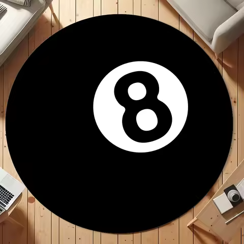 1pc Lucky 8 Ball Pattern Round Rug, Non-slip Floor Mat for Living Room, Bedroom, Bathroom, Holiday H