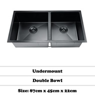 Bellano Heavy duty 304 Stainless Steel Kitchen Sink Double Bowl NANO Matt Black NANO UNDER Mount/ SINKI DAPUR (4202BK)
