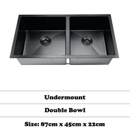 Bellano Heavy duty 304 Stainless Steel Kitchen Sink Double Bowl NANO Matt Black NANO UNDER Mount/ SI