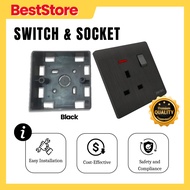 【SIRIM】 BLACK Power Wall Plug 13A Switch Socket Outlet Soket Plug 3 Pin Plug Plak 插座 BLACK PVC BASE