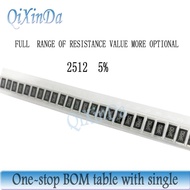 50PCS 2512 1W SMD Chip Resistor 5% 0R-1M R100 1R0  3.3R 10R 51R 100R 820R 1K 2.2K 10K 51K 82K 100K 5