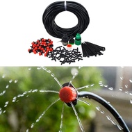 HUGHES 25m Garden Drip Irrigation Kit 30Pcs Adjustable Nozzles DIY Patio Misting Plant Watering System Sprinkler Mister Dripper Blank Distribution Plant Watering Set Farmland