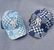 💜MLB 牛仔棋盤格 男女同款棒球帽/鴨舌帽