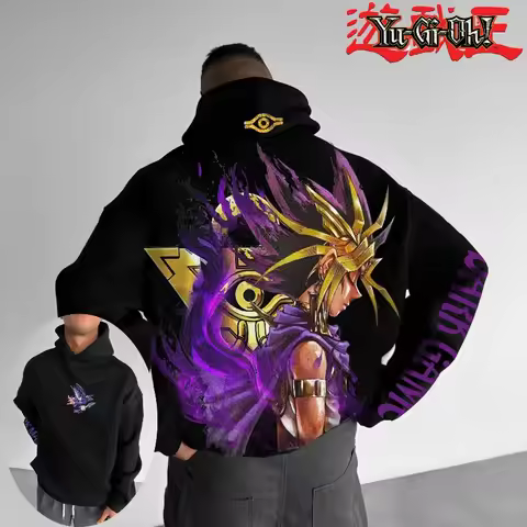 2025 Classic Anime Yu Gi Oh Character Dark Game Printed Men's Autumn and Winter Thick and Wide Y2K H