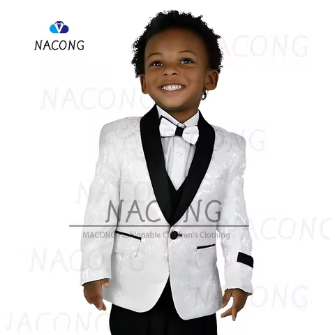 Boys Suits 2-16 Years Old Wedding Celebration Tuxedo Classic Jacquard Design