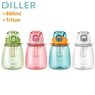 Diller Cute Sticker Tritan Water Bottle With Strap Time Scale Reminder For Adult Student (860ml) DB-