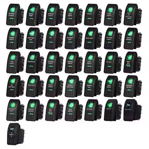 Waterproof Rocker Switch 12V/24V Green LED ON-OFF & ON-OFF-ON Direct Replacement for Narva/Carling S