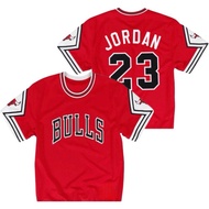 MERAH IMPORTED EMBROIDERED BASKETBALL JERSEY SHORT SLEEVE BULLS 23 MICHAEL JORDAN RED WARMUP LOGO