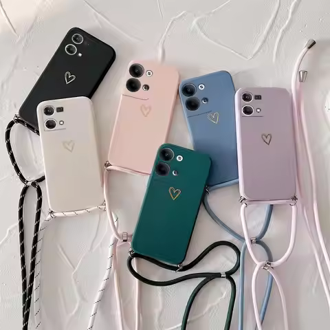 Crossbody Lanyard Silicone Phone Case For Oppo Reno7 Reno 7 8 9 6 5 4 3 2 2Z 2F 8T Pro 4G 5G Reno8 R