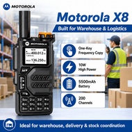 Motorola X8 Walkie Talkie 10W 20KM Dual Band VHF/UHF AM/FM 5500mAh 200CH One-Key Frequency Copy Two-