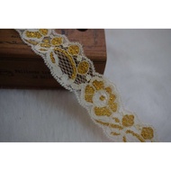 Cheap Zone.~~ KS9 Beige Background Gold Edge Flower 2.8cm Elastic Lace 833cm Rebate Price~Super Cost