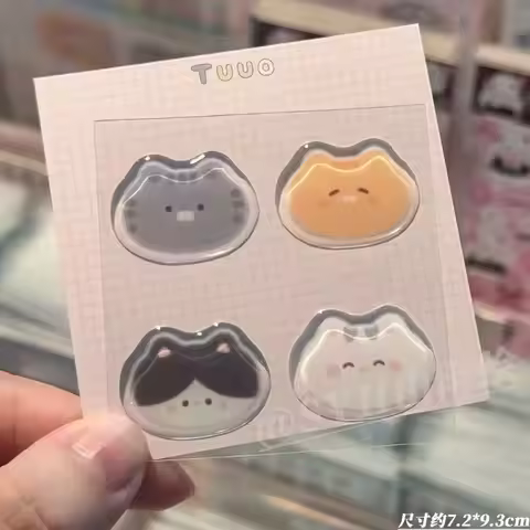 Kawaii Cartoon Cat Jelly Relief Stickers, DIY Decorative Stickers for Student School Supplies Camera