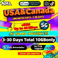 USA & Canada eSIM 5G 3-30 Days Total 10GBonly Data Package eSIM USA & Canada UTC+0