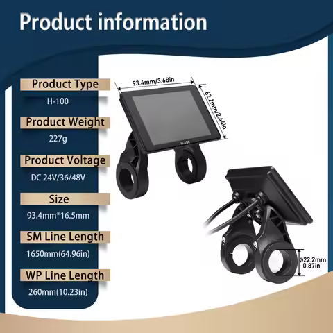 Ebike LCD Display H-100 Colorful 24V/36V/48V SM/Waterproof for UART2 Protocol Controller