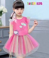 Váy bé gái Kitty đầm Kitty cho bé gái phối lưới màu cầu vồng rất xinh sét áo váy công chúa váy đầm d