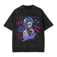 Arcane Jinx gift for game lover fans  Merch Washed T Shirt Men Women Streetwear Hip Hop T-Shirt Prin