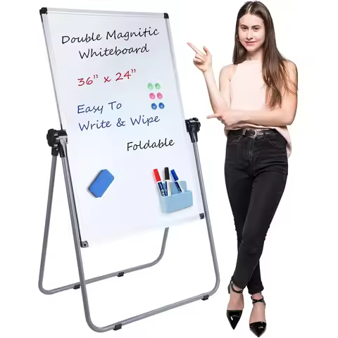 Double Sided Magnetic Dry Erase Board, Height Adjustable Whiteboard with Aluminum Frame for Home Off