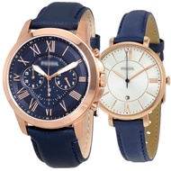 Authentic Navy Blue Men Women Leather Couple Watch FS4835 ES3843