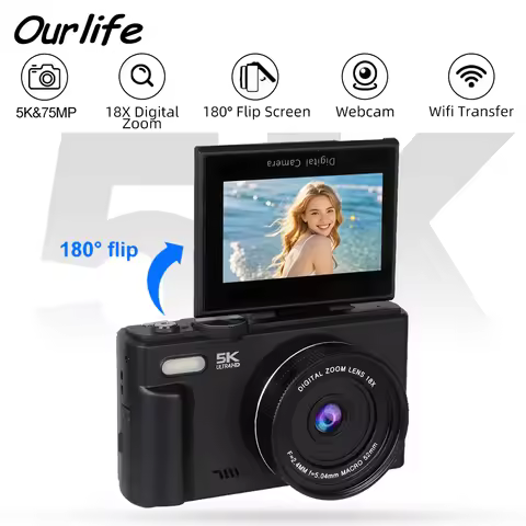 Compact Digital Photography Camera 5K 18X Digital Zoom Vintage Vlog Video Recorder YouTube 180° Flip