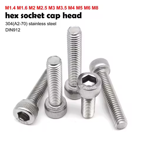 M1.4 M1.6 M2 M3 M3.5 M4 M5 M6 M8 304 A2-70 Stainless Steel DIN912 Hexagon Hex Socket Cap Allen Head 