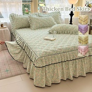 Quilted Bed Skirt Floral Print Thicken Bedsheet with Skirting 40cm Height Grey/Yellow/Blue/Pink Matt