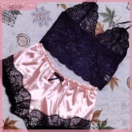 1 Set Piyama Pakaian Tidur Renda Wanita Pakaian Dalam Wanita Atasan Tanaman Dan Seluar Pendek Piyama