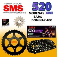SMS 520XWE X RING MODENAS BAJAJ DOMINAR 400 SPROCKET SET BLACK STEEL RK HTM