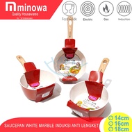 MINOWA 14-16-18CM SAUCE PAN WHITE MARBLE INDUCTION NON-STICK FRYING PAN