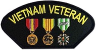 Vietnam Veteran Patch with 3 Medals | Black Military Patch for Apparel or Hat Patriotic Products Gif