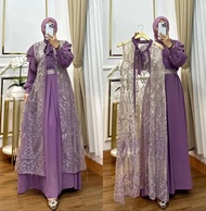 Dress Brokat Mix Ceruty Babydoll Import Maudy Terbaru Gamis Lebaran kekinian Trend 2025