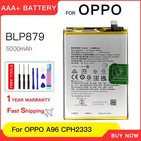 Genuine replacement Battery 5000mAh BLP879 For OPPO OPPO A96/ CPH2333 Batteries batteria+Free tools