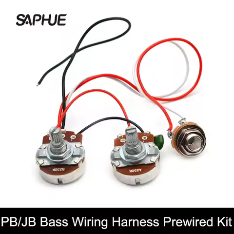 PB/JB Bass Wiring Harness Prewired Kit for Precision Bass Guitar , Big 250K Pots 1/2 Volume 1 Tone J