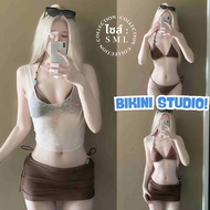 BIKINI STUDIO Swimsuit Lace Cover-Up Brown Latte 4-Piece Short Skirt Available In Sizes S-L |Weight 